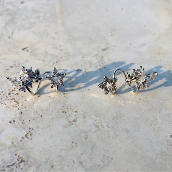 925 Silver CZ Butterflies and Stars Wrap Earrings - Picture 5 of 5
